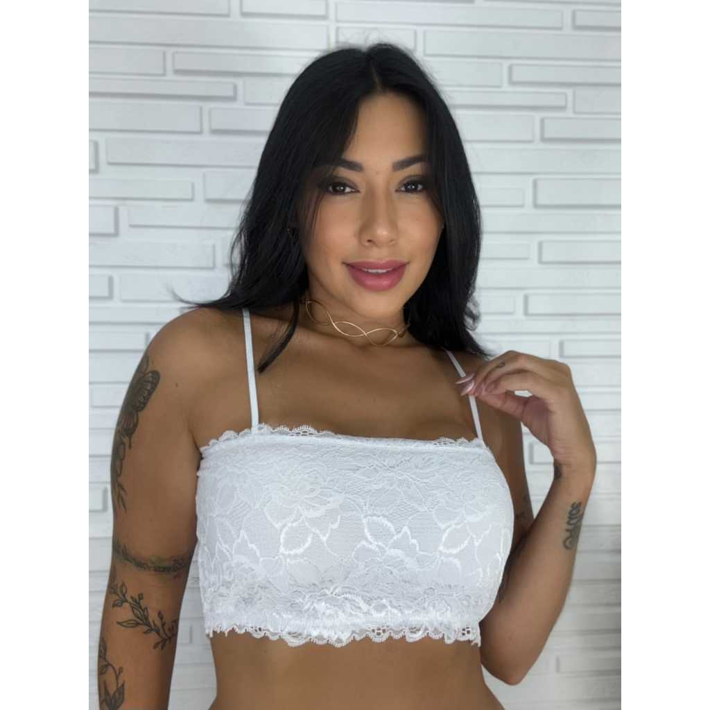 Kit 3 Top Faixa Cropped Feminino de Renda Sem Bojo Sutiã Blusinha Rendada