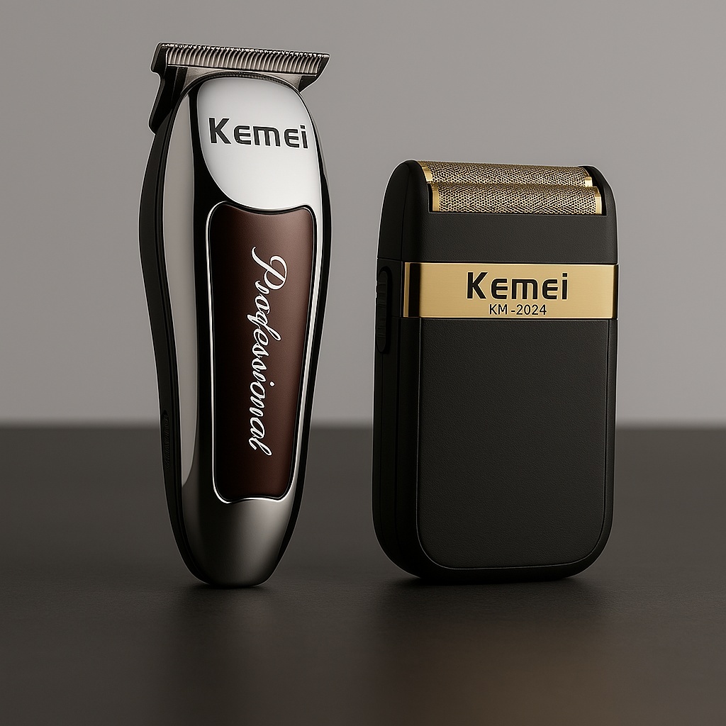 Kit 2 Maquininha Cortar Cabelo Barba Acabamento Profisional Kemei Shave 2024 Kemei 9163 Recarregavel