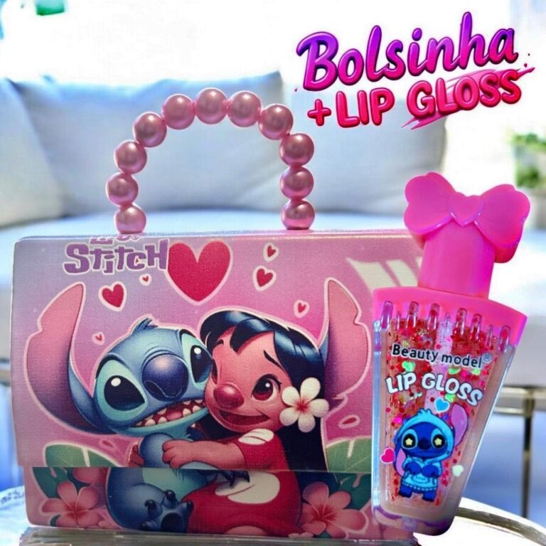 Bolsinha + Lip Gloss Blogueirinha Alça Dourada Fo