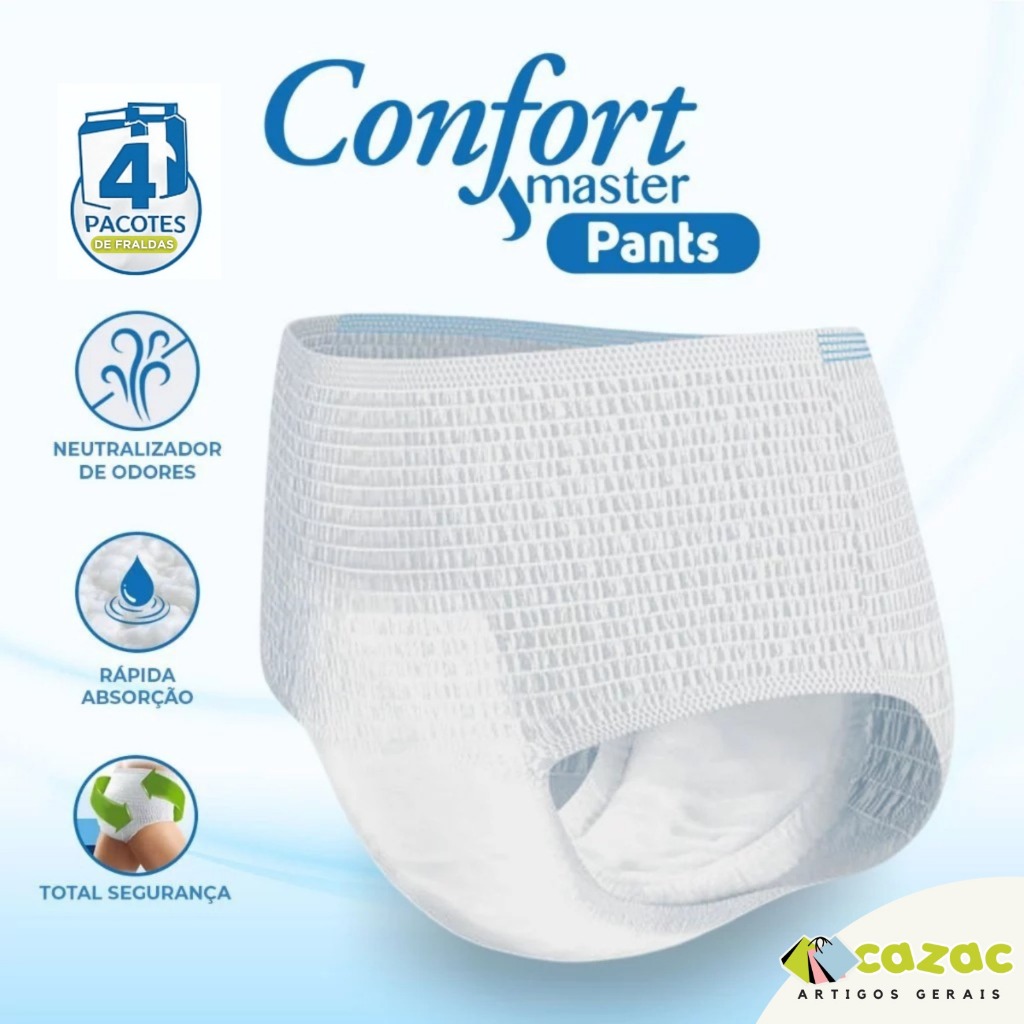 Fralda Geriátrica Descartável Unissex Calcinha/Cueca Confort Master Pants 16 Unidades P/M/G/EG