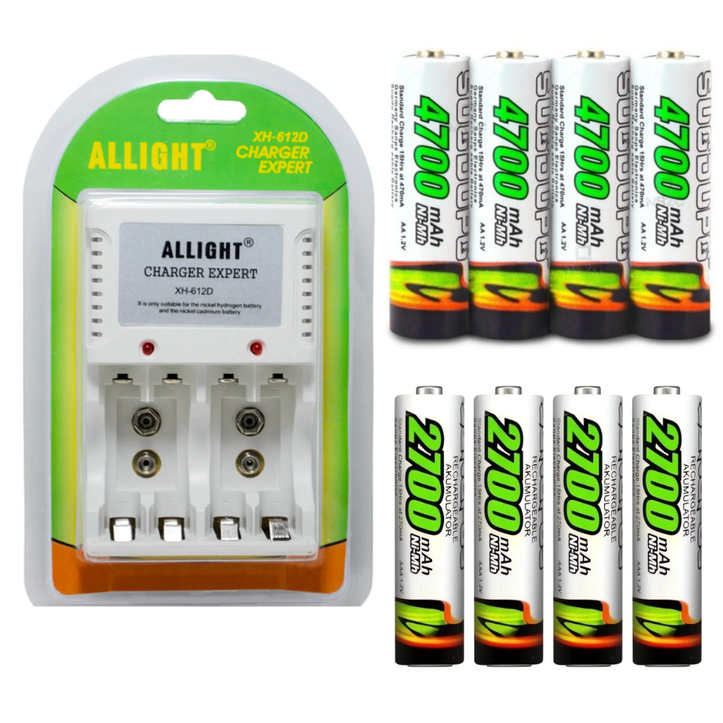 Carregador de Pilhas Aa Aaa Bateria 9V Bivolt Recarregável
