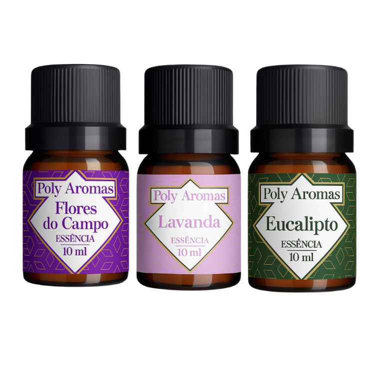 Kit 3 Essências Flores Do Campo/Lavanda/Eucalipto