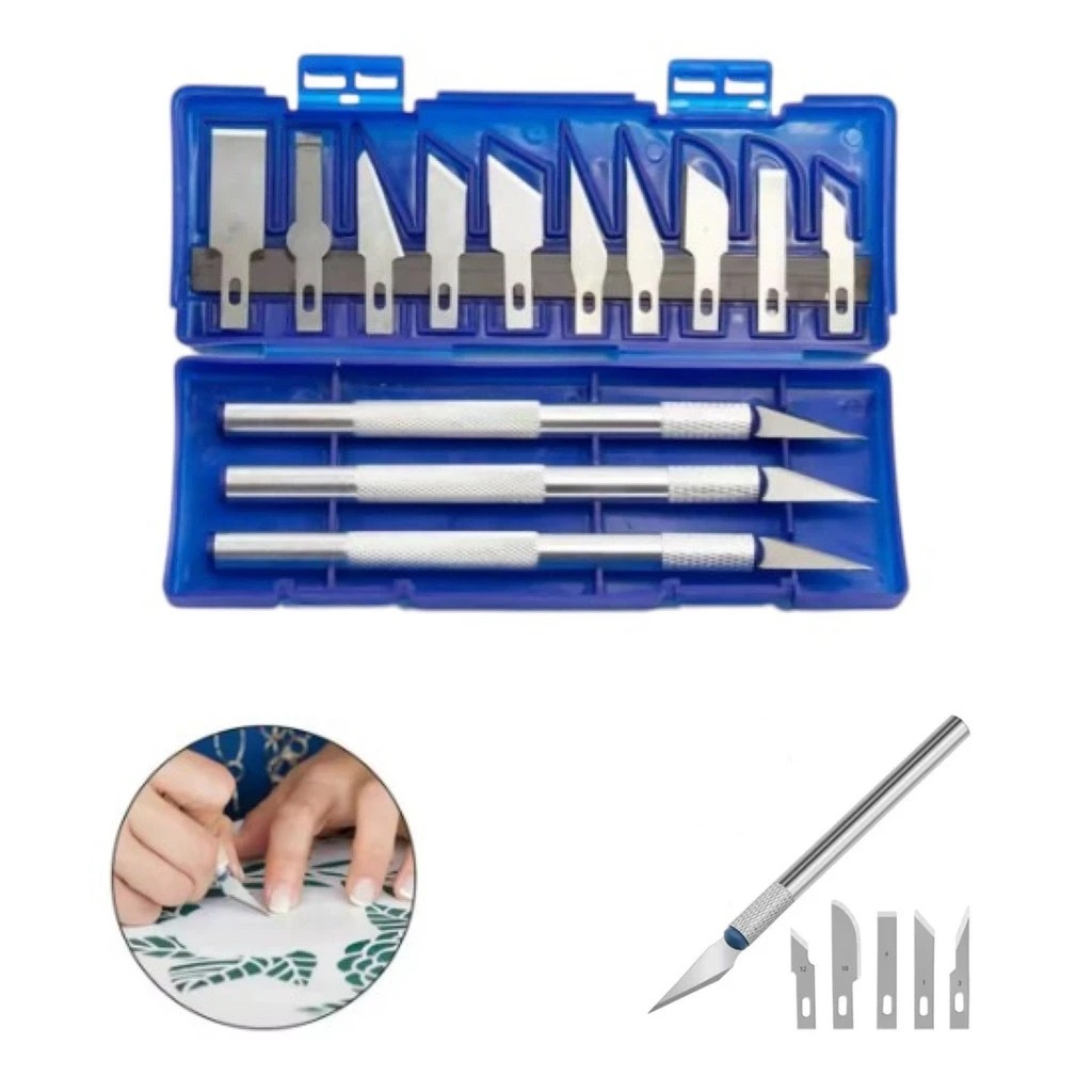 Kit faca de corte 13 artesanato estilete de precisão- Ideal para Artesanato, Artesão e Modelismo