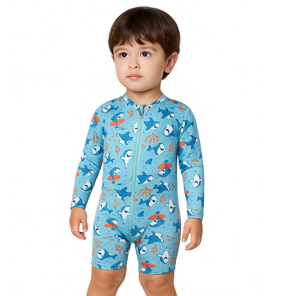 Macacão de Praia Proteção UV Infantil Masculino Manga Longa Anúncio Promocional Envio Aleatório