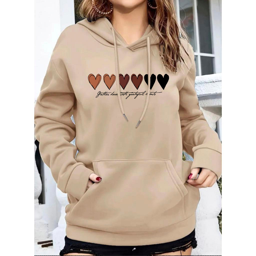 Moletom Corações Feminino Blusa De Frio Tumblr Abrigo Capuz e Bolso Casaco Premium Algodão