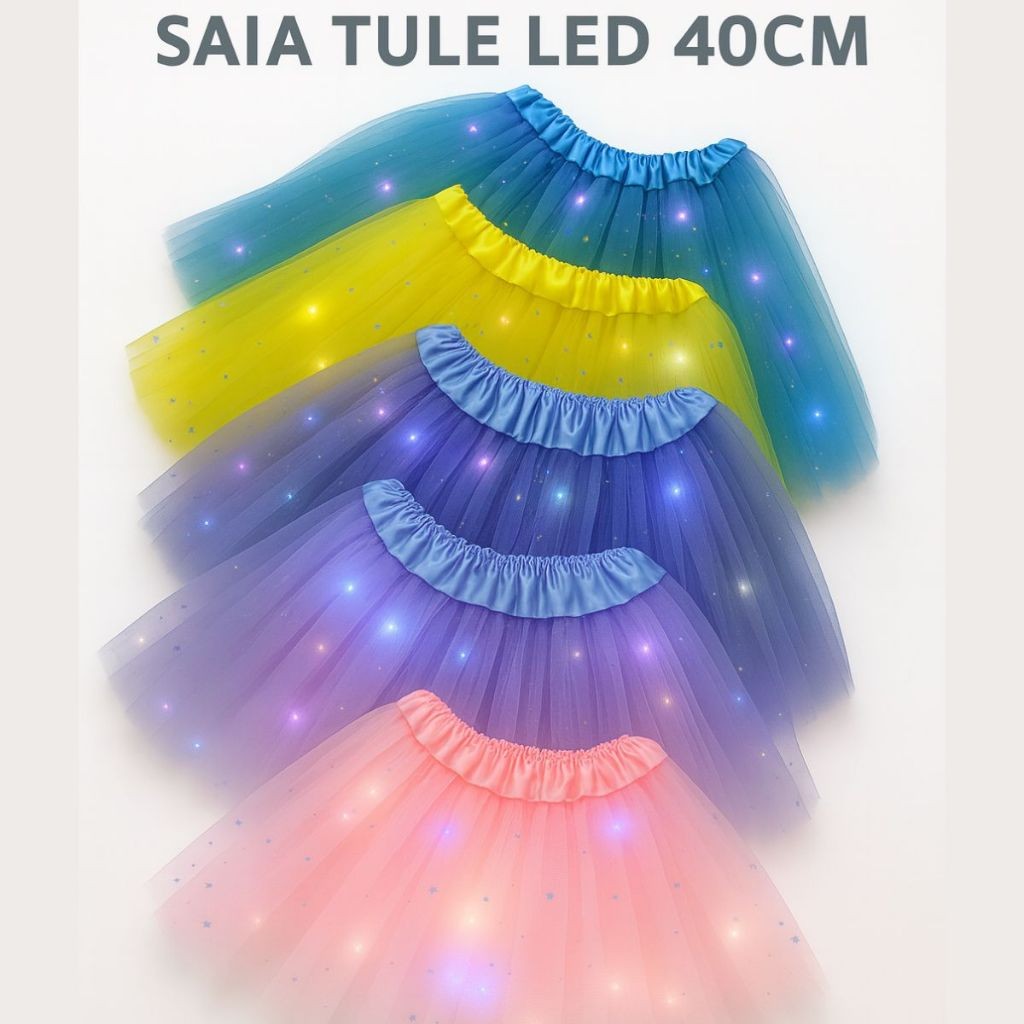 Saia Tule com Led Strass Adulto 40cm Festa Halloween Carnaval