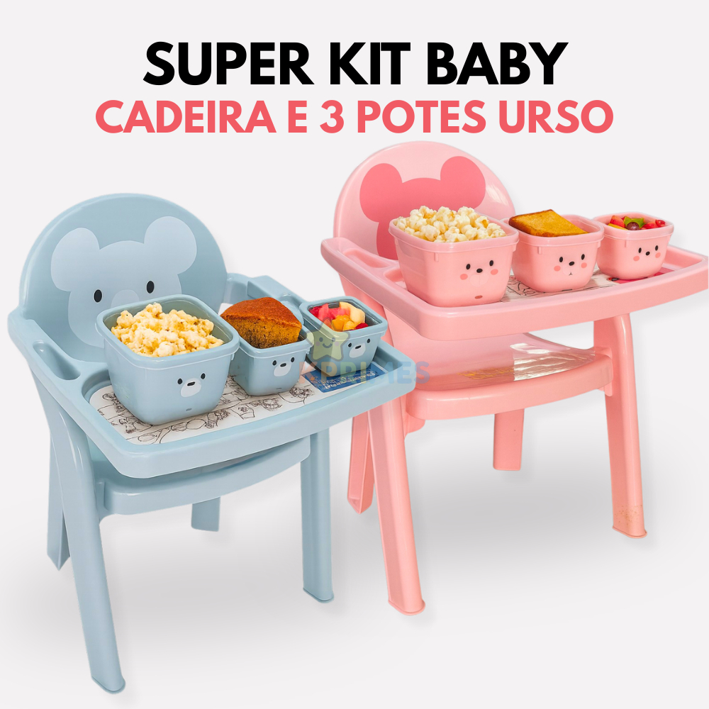 Cadeira de Alimentação Infantil + 3 Potes Creme / Safari e Jardim  Refeição Segura e Divertida Bebê