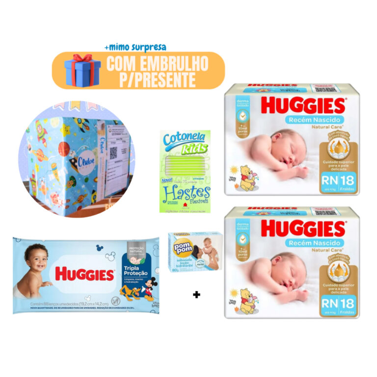 Kit Produtos De Higiene Fraldas Huggies Pomada Beb