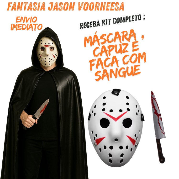 MASCARA  FANTASIA JASON COM FACA HALLOWEN  FANTASI