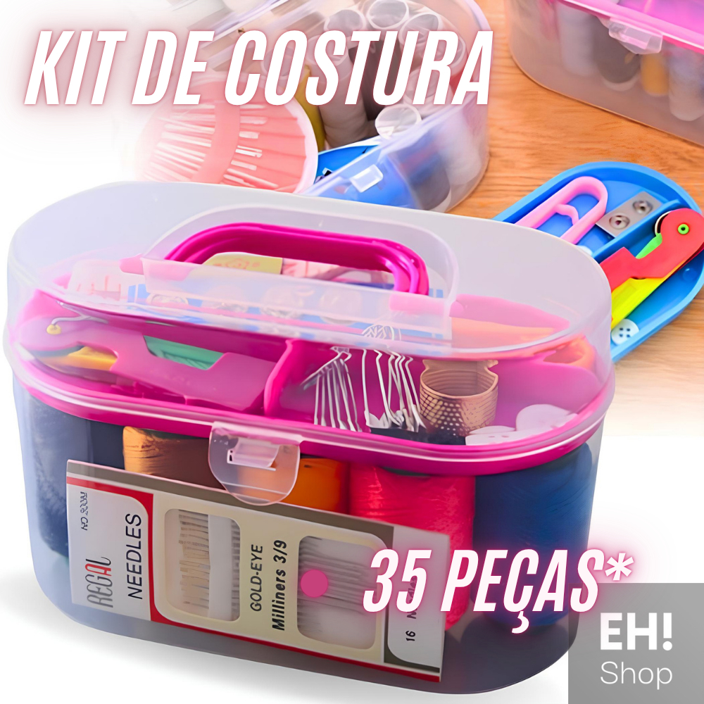 Kit de Costura 35 Peças Mini Maleta Portátil Agulhas Botão Tesoura 8 Linhas Alfinetes Fita Métrica