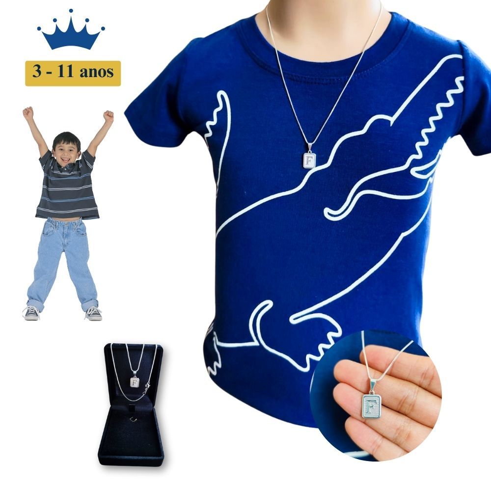 Corrente Infantil Criança Masculino Banhado A Prata 925 + Pingente Letra