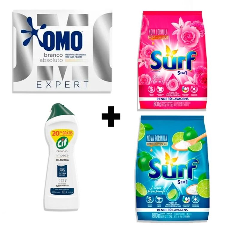 Kit Limpeza Lava Roupas OMO, Sabão em Pó Surf Fl