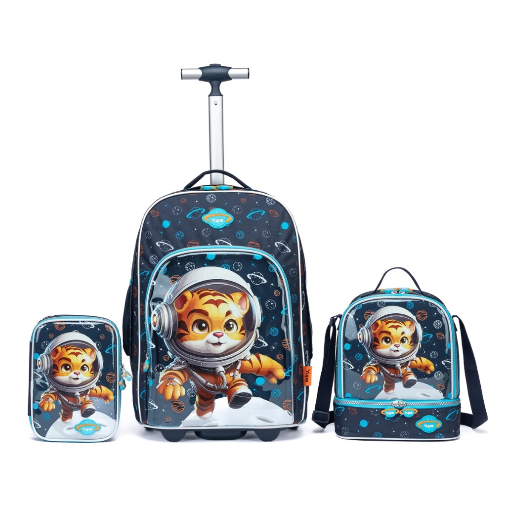 Mochila Infantil Bolsa Rodinhas Lancheira Termica Estojo Yupe Tigre