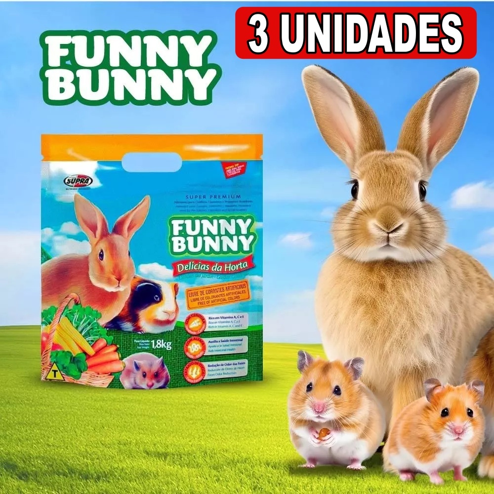 Funny Bunny 1,8Kg Delícias da Horta Ração para Coelhos, Hamster e Roedores.
