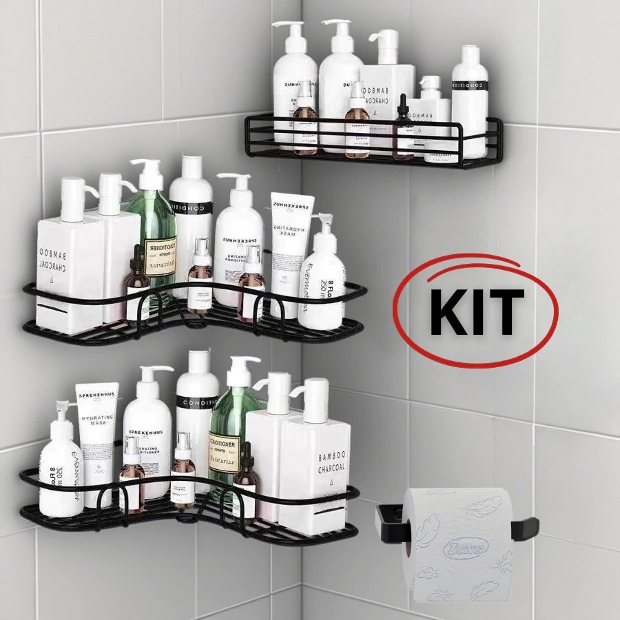 Prateleiras Suporte Organizador Adesivo Parede Banheiro Cozinha Shampoo Sabonete Metal TOP