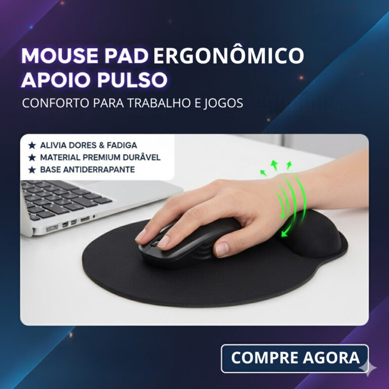 Mouse Pad Preto Apoio Pulso Ergonômico Confortáv