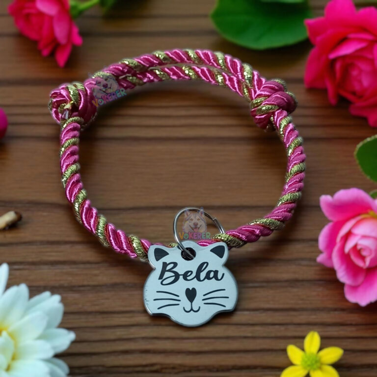 Coleira Gato Colar Trançado com Nome Personalizad