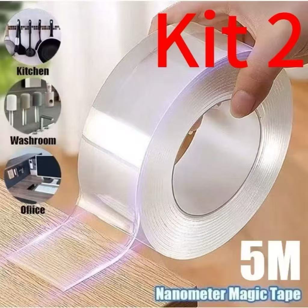 Kit Peças Fita Dupla Face Extra Forte Transparente NanoGel Silicone Mágica Adesiva Cola na Parede Mó