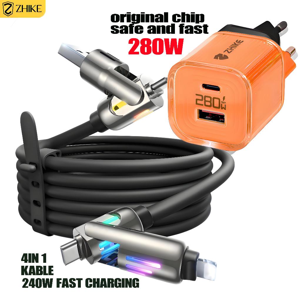 Carregador 240W Ultra Rápido + Cabo USBC 4 em 1 Silicone | Seguro, Alta Qualidade e Durável | Cabo 1