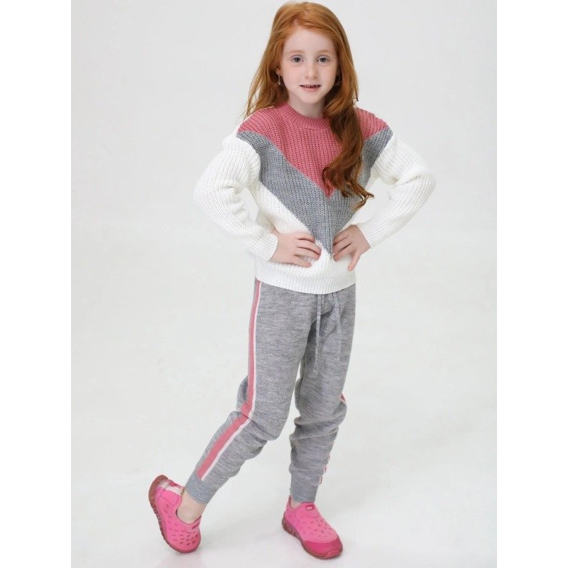 Blusão Em Tricot Infantil Menina Detalhe V Off white – Twiky