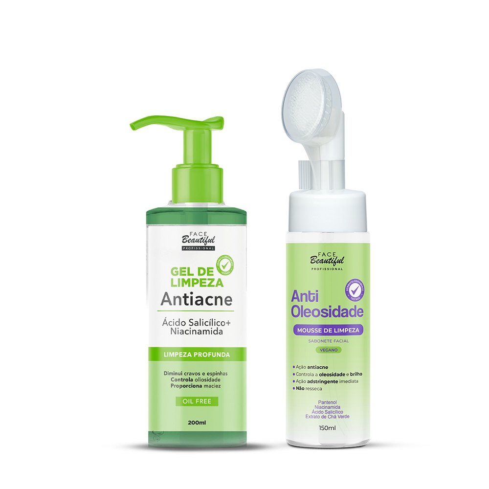 Kit limpeza profunda Gel de Limpeza antiacne Mousse Antioleosidade Sabonete facial Face Beautiful