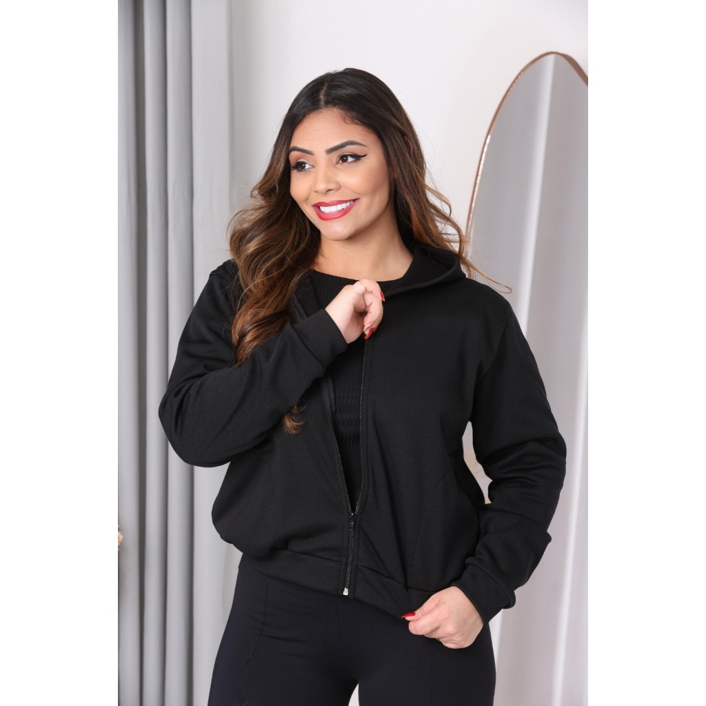 Blusa Casaco Moletom Poliester Femenina Lisa com Ziper Colorido