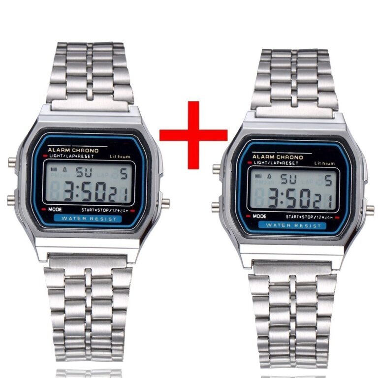 Relógio Digital Moderno com Pulseira de Metal Aut