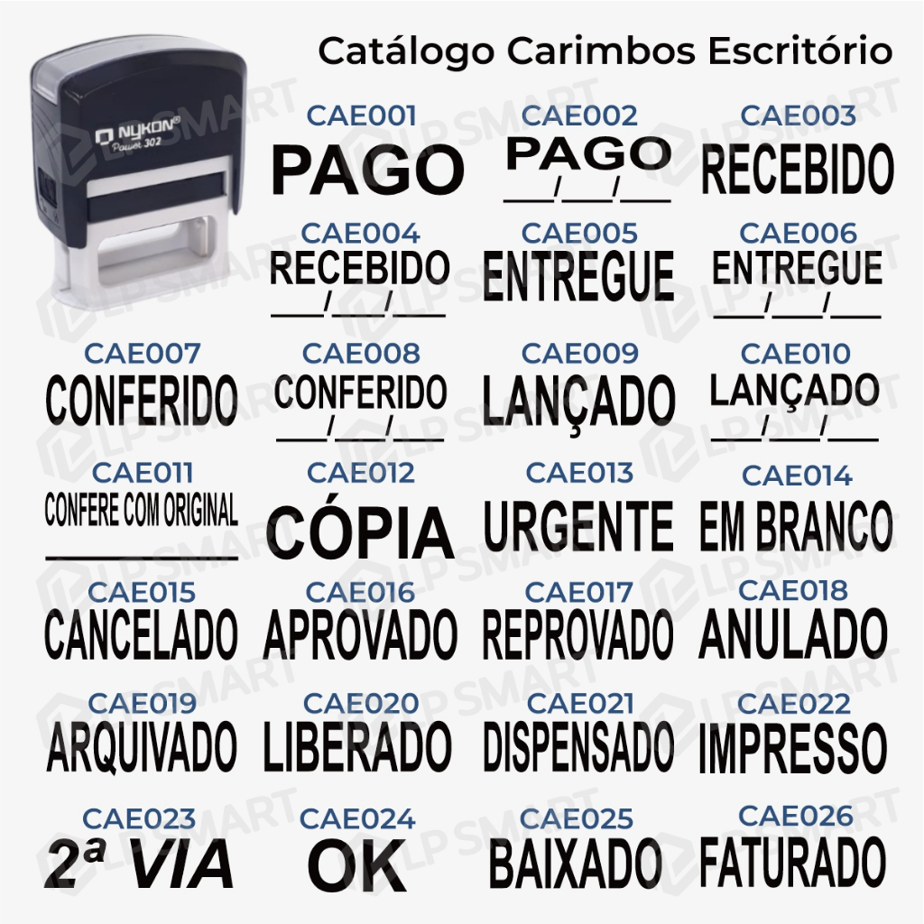 Carimbo Artesanal Administrativo Escritório Empresa Pago com Data Entregue Recebido Conferido Lançad