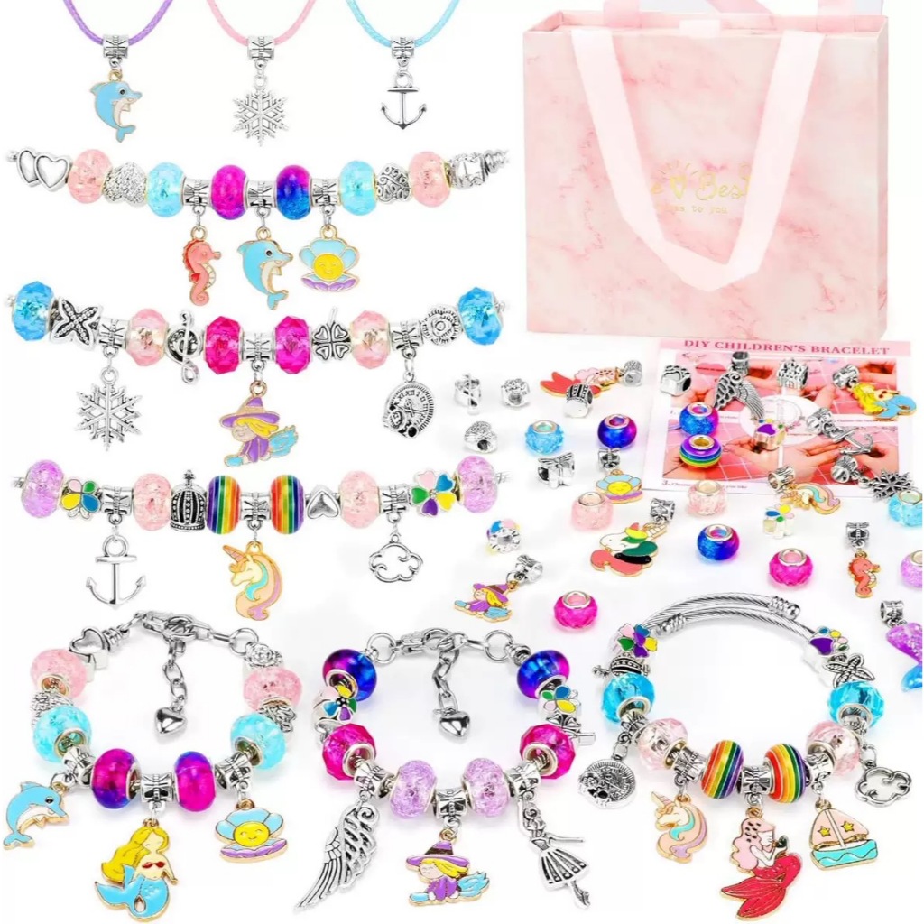 Kit Bijuteria Miçangas de 66 Peças Para Montagem de Pulseira Infantil