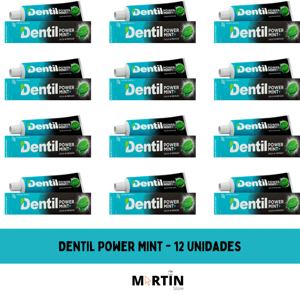 Kit 12 Creme Dental Dentil Power Mint Cálcio + Proteção 70G Sem flúor