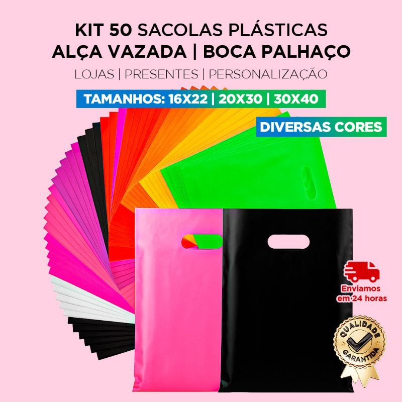 Kit 50 Sacolas Boca de Palhaço Reforçadas 16×22 – 20×30 – 30×40 – 40×50 – Premium para loja