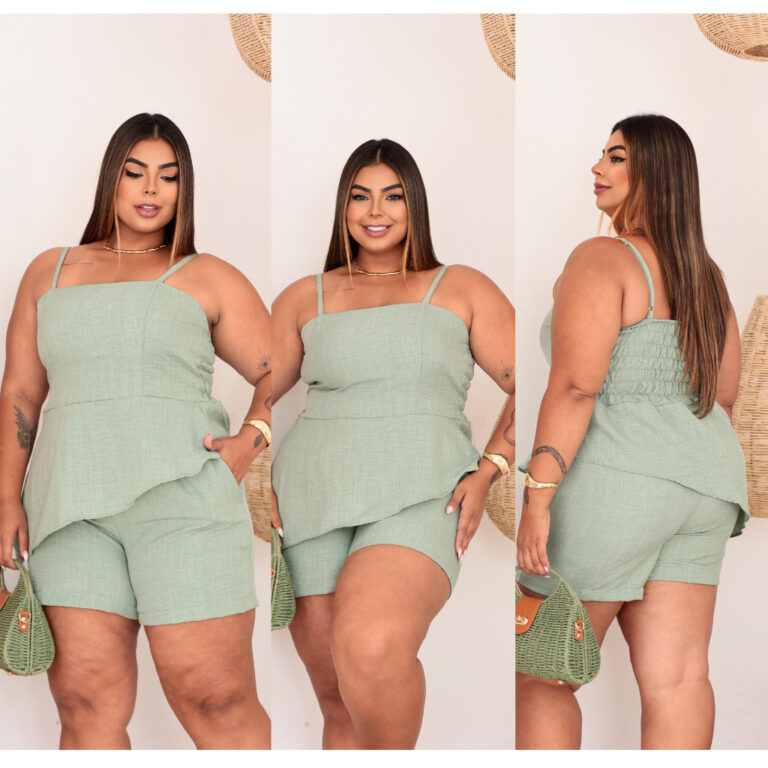 Conjunto Feminino Assimetrico Plus Size Blusa y Sh