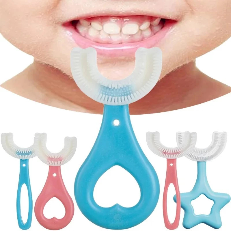 Escova Infantil De Silicone Formato U 360° Para Higiene Bucal De Crianças, Macia, Segura e Ideal Par