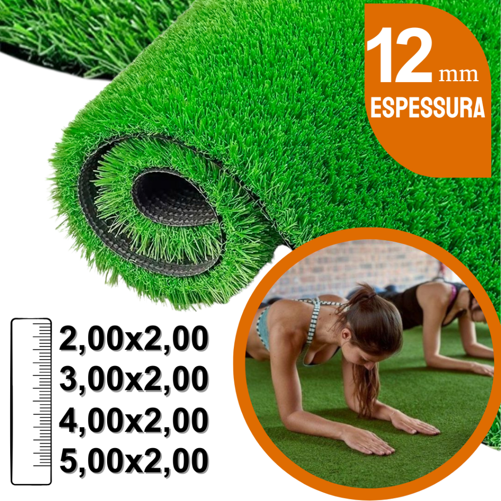 Grama Sintética Decorativa Artificial 2,00 A 5,00 Metros Largura Única 2,00m Academia Playground