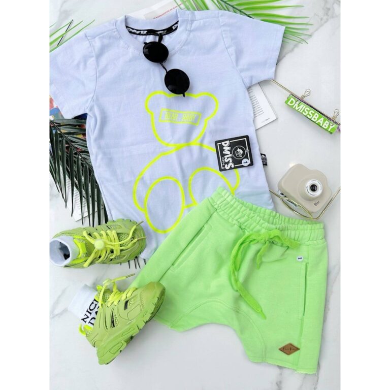 CONJUNTO CAMISETA URSINHO NEON E BERMUDA BEBETO NE