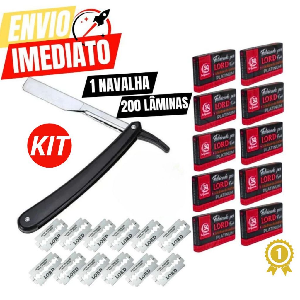 Kit Com Navalha Navalhete + 200 Lâminas Inox cabo De Plástico Premium Leve Destreza Barbear Barbeari