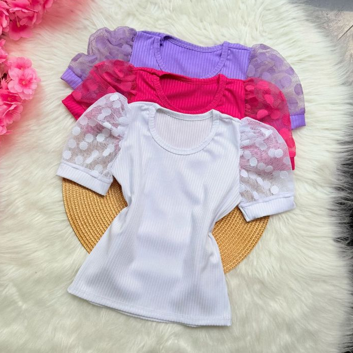 Blusa infantil Menina Manga Tule Princesa Bufante