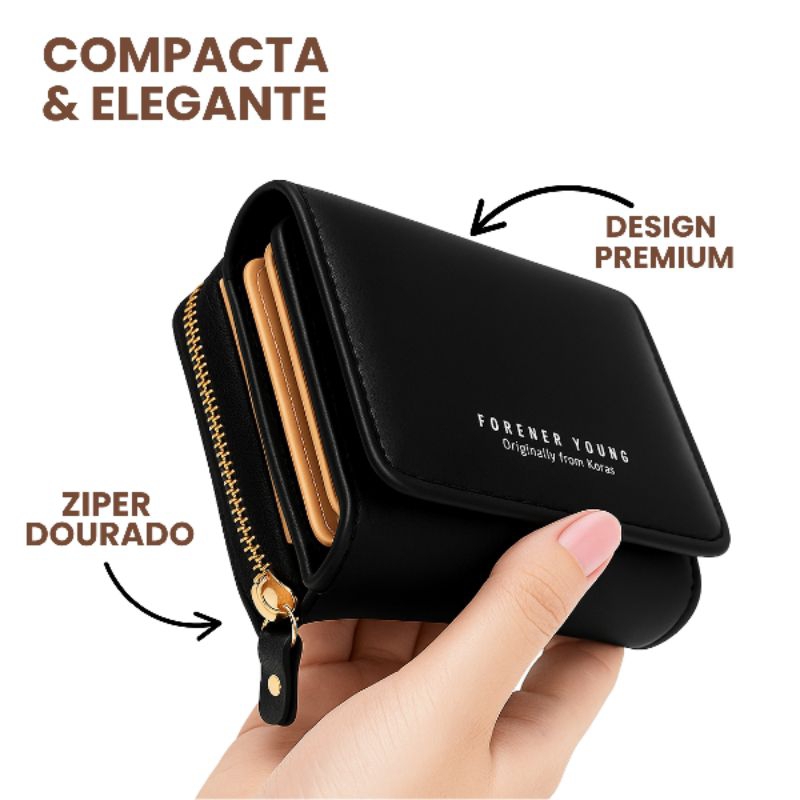 Carteira Feminina Elegante Compacta Couro Pu Ziper Luxo Fashion
