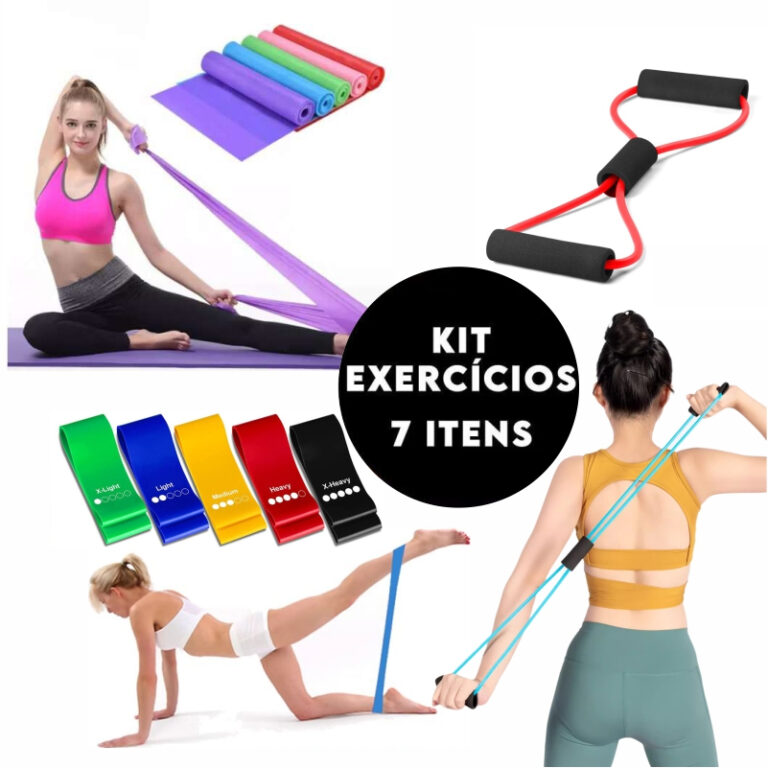 Kit 7 em 1 elástico para exercícios: mini band,