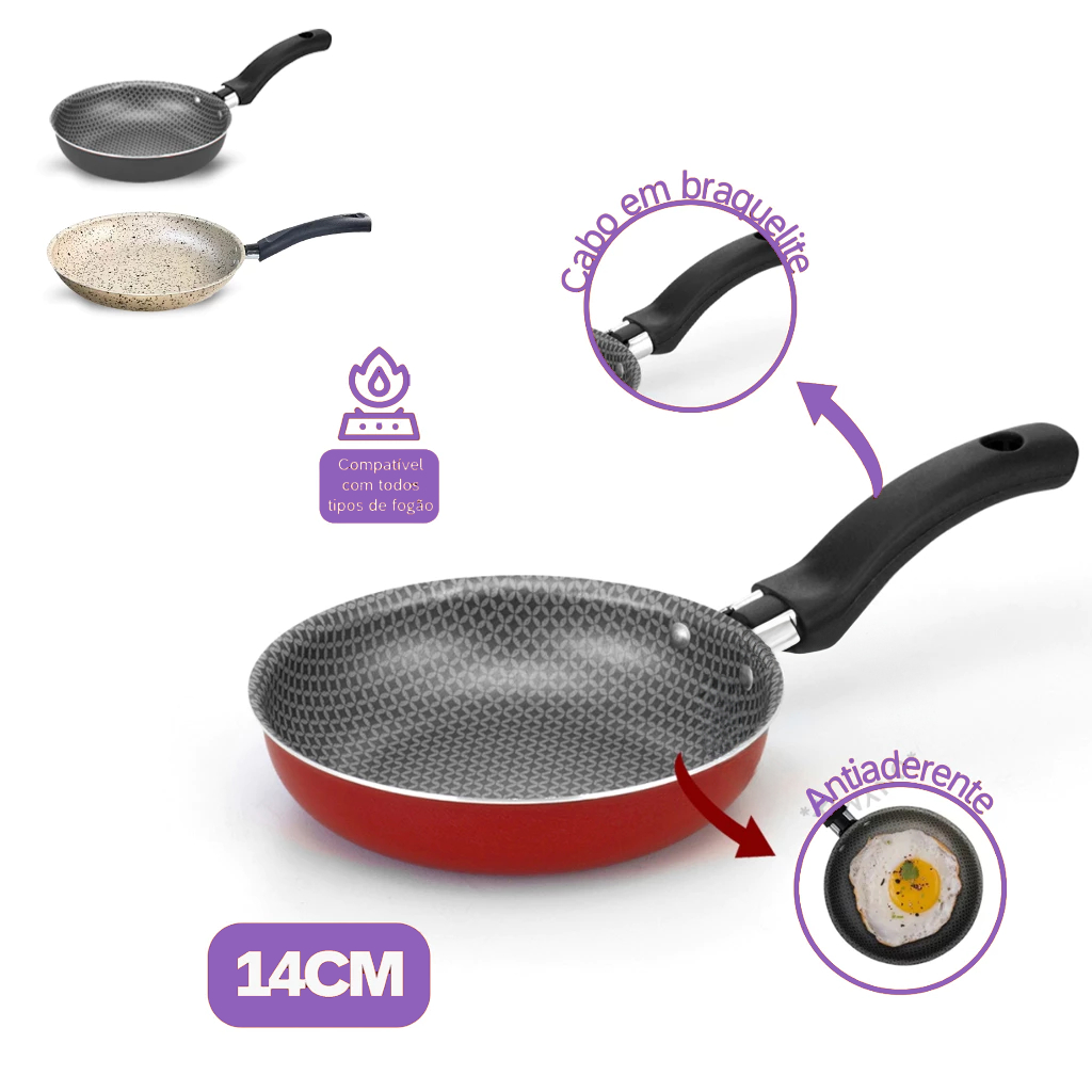 Frigideira Fritar Ovo Antiaderente Sem Óleo Premium 14Cm