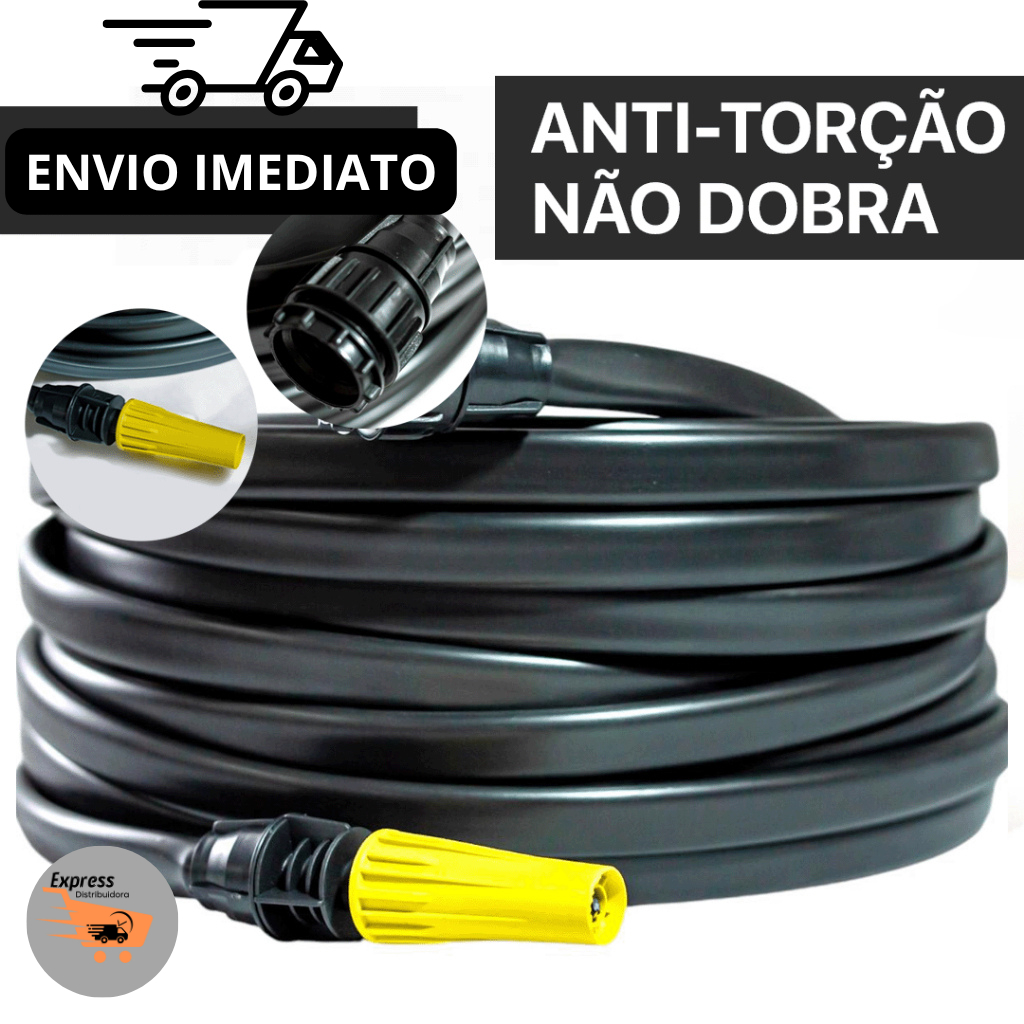 Mangueira Antitorção 50 Metros Resistente Reforçada em Silicone Preta para Quintal Jardim