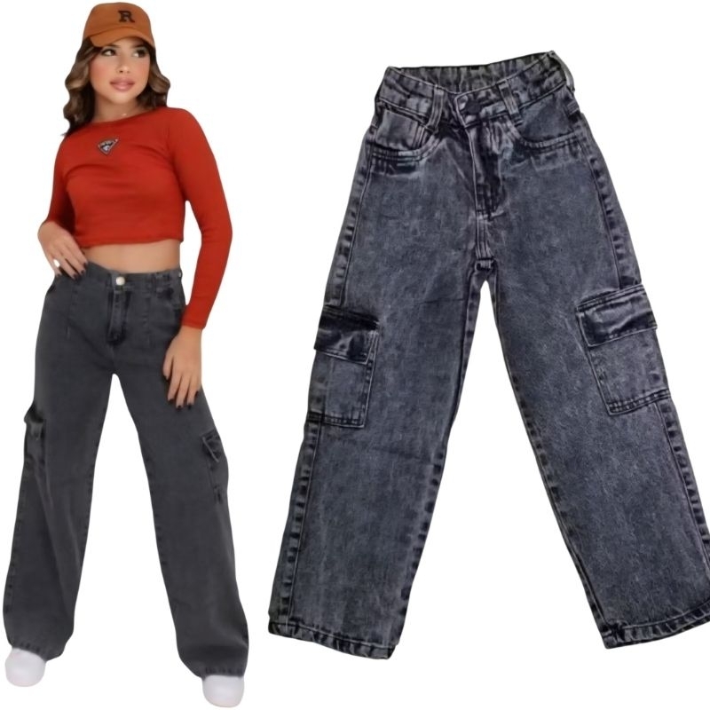 calça cargo grafite jeans grafite básica juvenil bloqueirinha menina calça wide leg infantil preta t