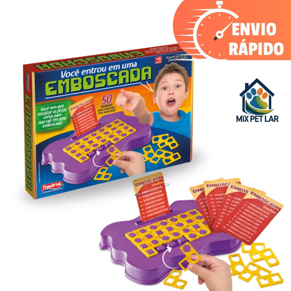JOGO EMBOSCADA DIDÁTICO COM 50 DESAFIOS PARA O RACIOCÍNIO PLASBRINK