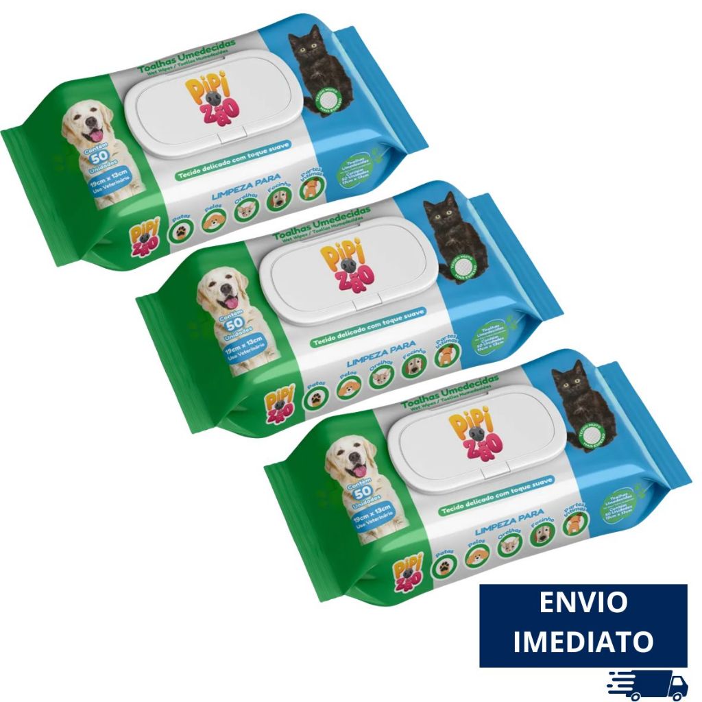 Pet Lenço Umedecido para Cães e Gatos Clean – Kit Toalha de Limpeza Para Animais – Pipizão
