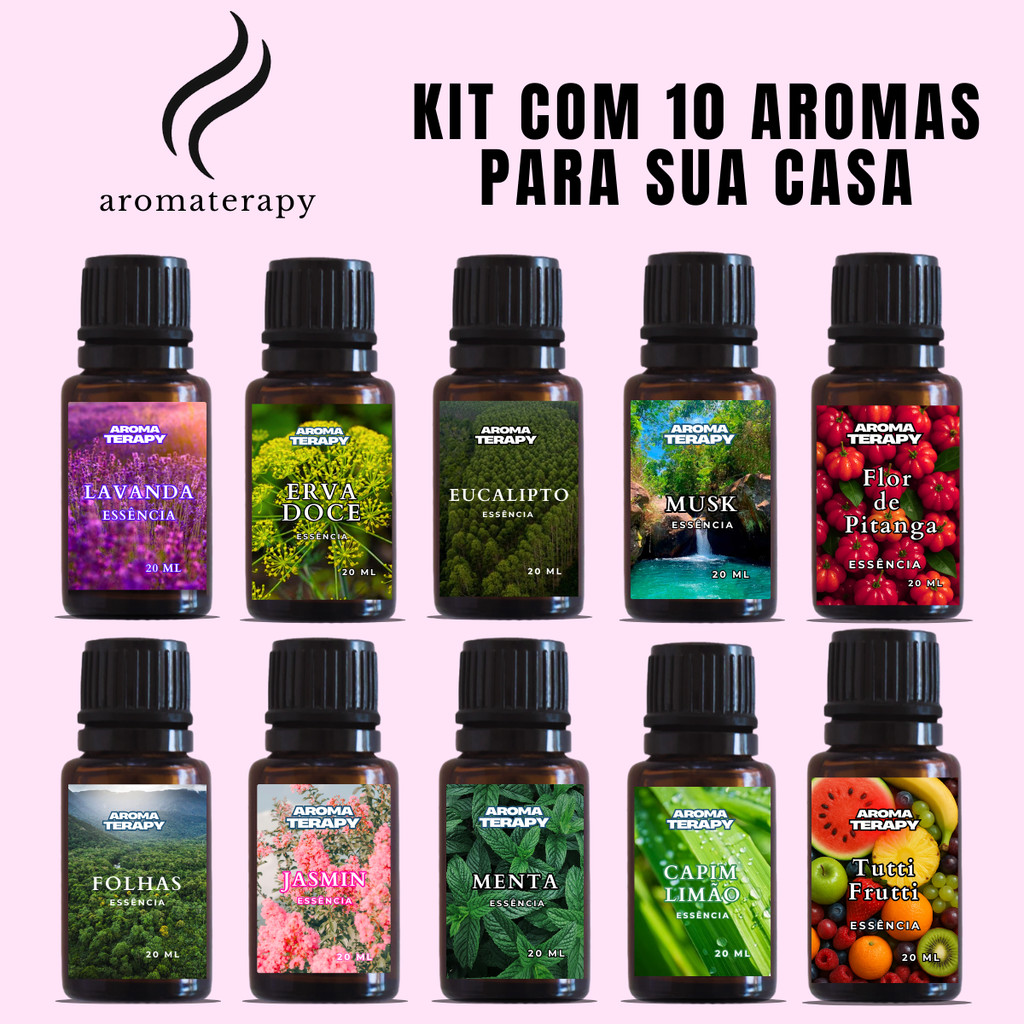 Kit Essências Aromáticas 20ml  Cheirinho para Casa, Difusor e Aromatizador de Ambientes