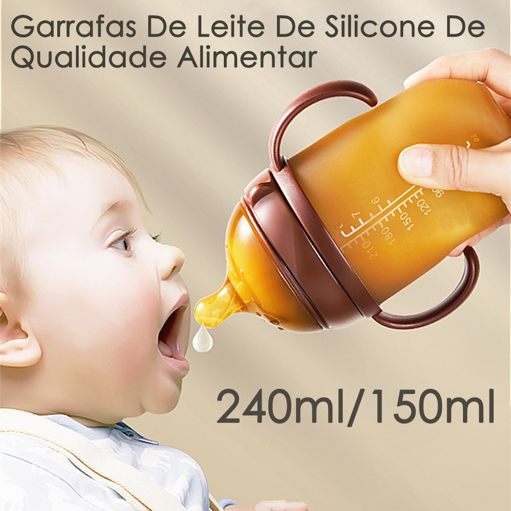 Mamadeira Anti-cólica 150ml/240ml – Silicone Alimentício, Resistente -20°C a 120°C, 0-36 Meses com A