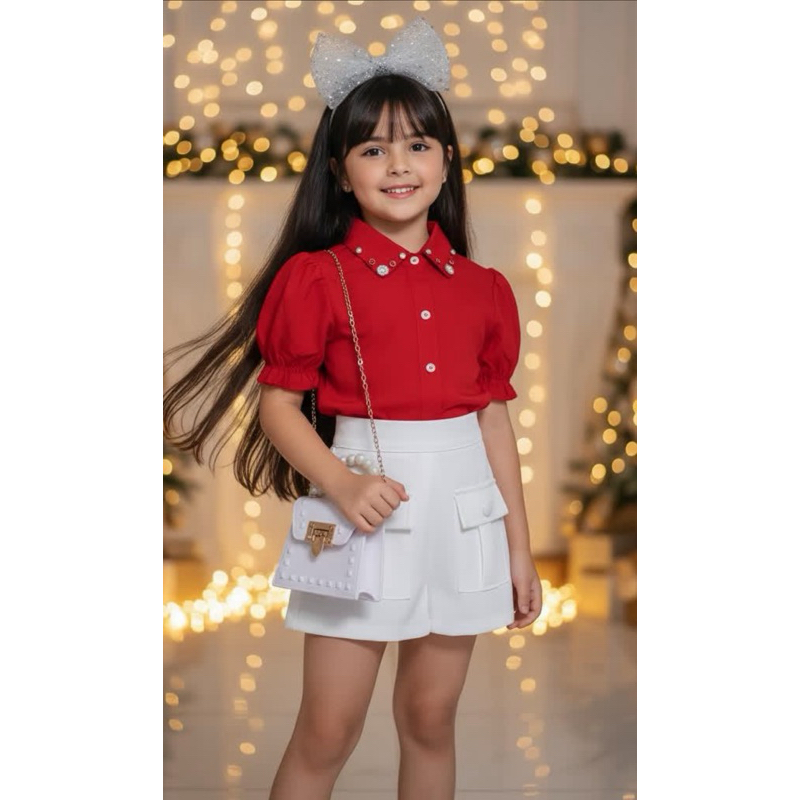 Camisa Infantil Menina com Pedraria Camisa social