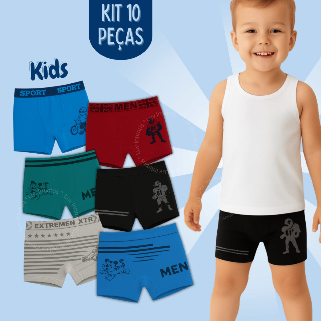 Kit 9,6 ou 3 Cuecas Boxer Infantil Menino Sem Costura Premium