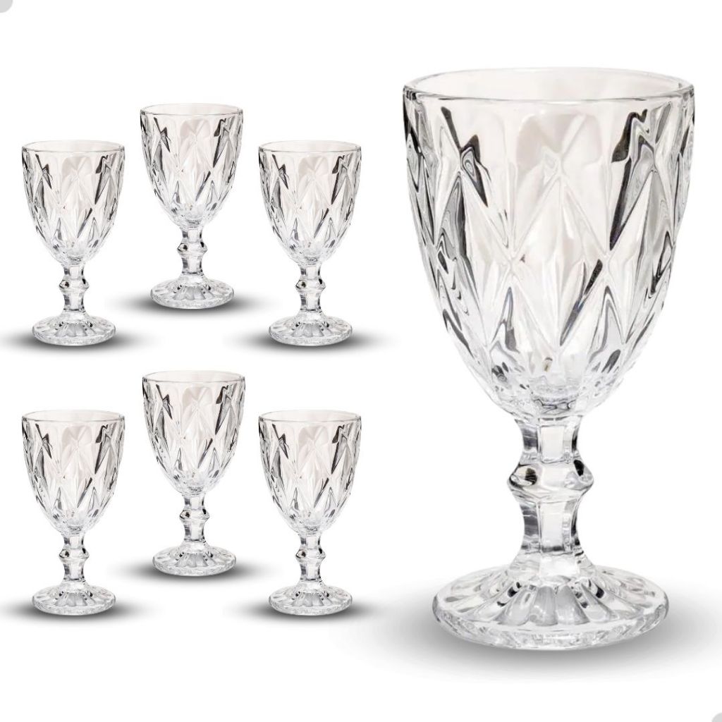 Jogo de Taça Diamante Copo Vidro Transparente Bico De Jaca 330ml