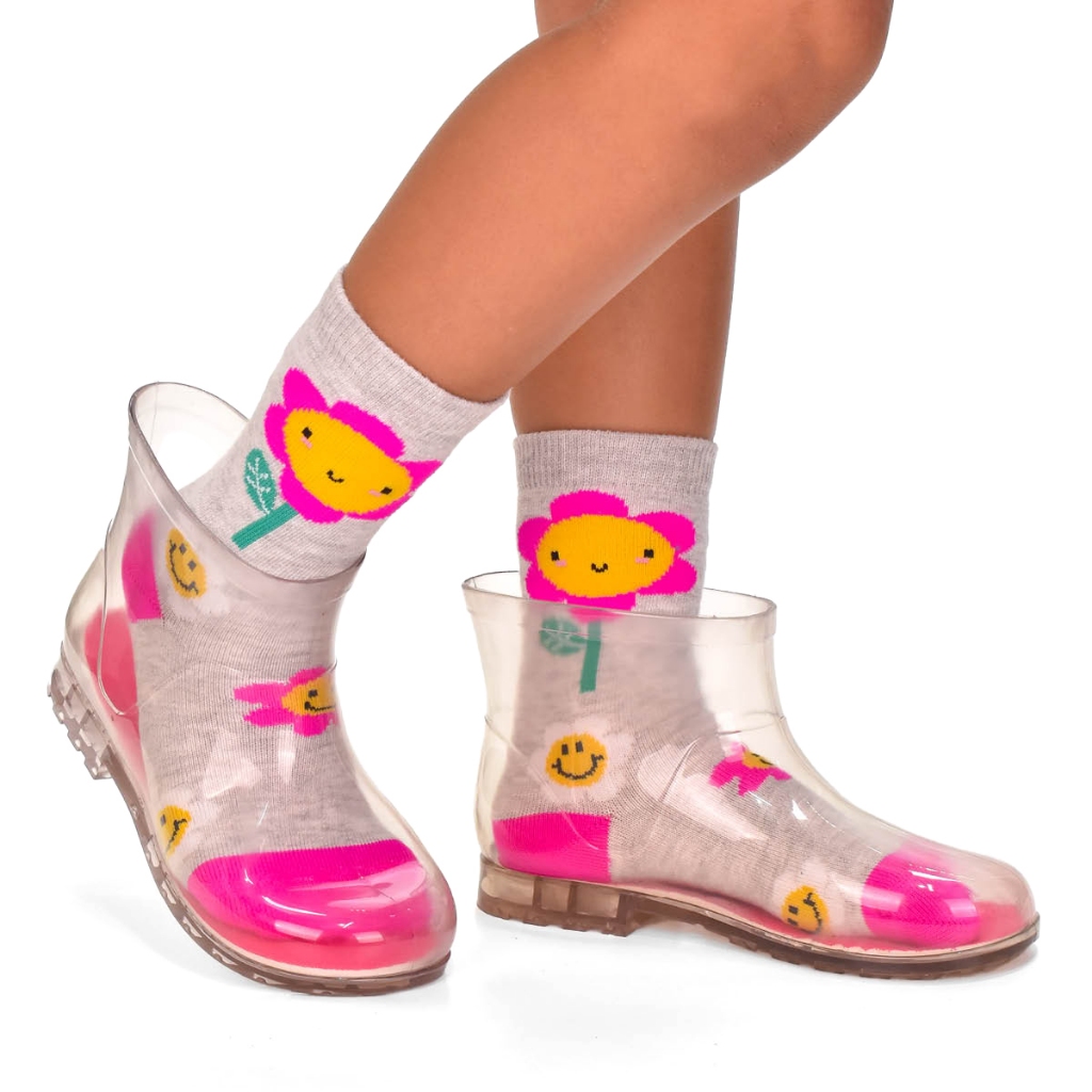 Galocha Infantil Menina Bota Cano Curto Feminina + Kit Meia Colorida Confortável